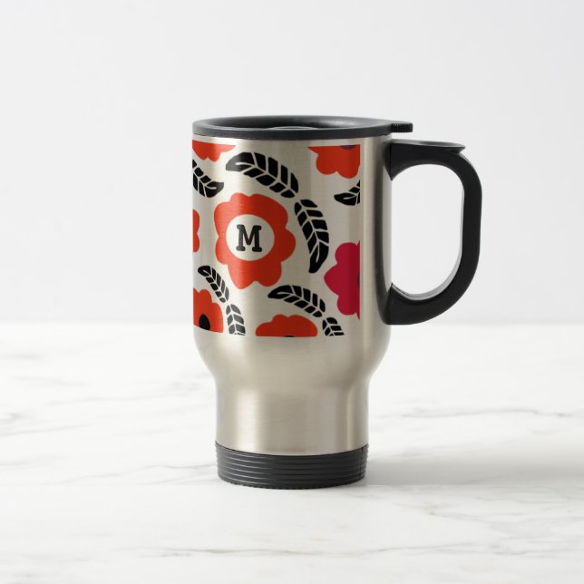Taza De Viaje Monograma floral rojo y Naranja moderno (Derecha)