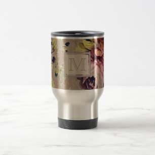 Taza De Viaje Monograma Floral Rústico Vintage