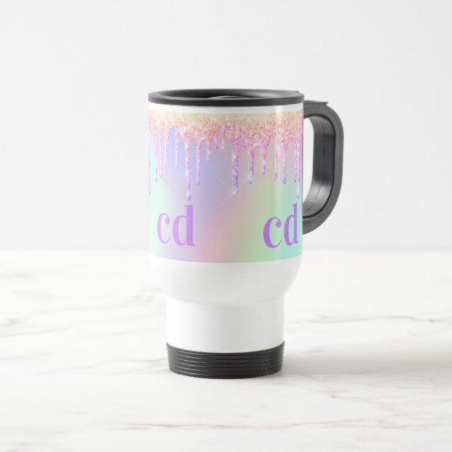 Taza De Viaje Monograma holográfico de goteo rosa (Anverso derecho)