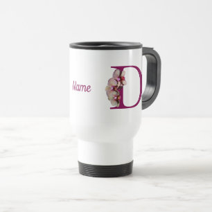 Taza De Viaje Monograma Inicial D Elegante Orquídea Personalizad
