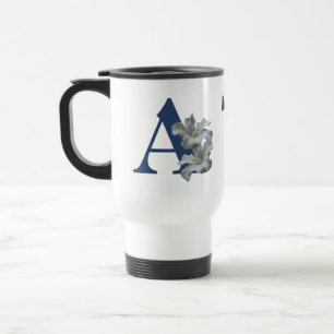 Taza De Viaje Monograma inicial de flor de hibisco personalizado