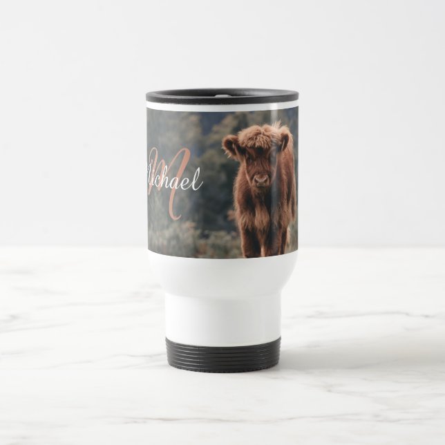 Taza De Viaje Monograma inicial de ternera bovina de montaña de  (Centro)