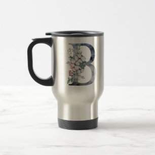 Taza De Viaje Monograma Inicial Floral Azul B