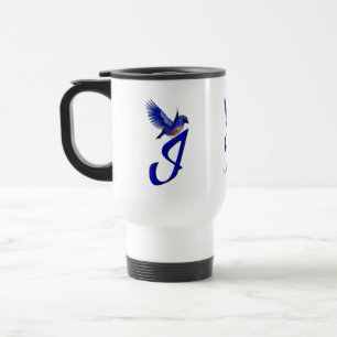 Taza De Viaje Monograma Inicial I Bluebird Elegante Personalizad