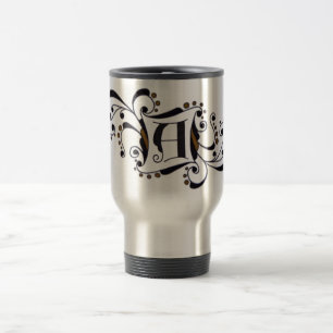 Taza De Viaje Monograma inicial/letra "A", diseño dorado/negro