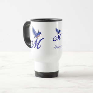 Taza De Viaje Monograma Inicial M Bluebird Elegante Personalizad
