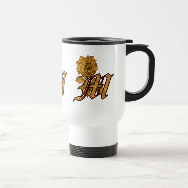 Taza De Viaje Monograma inicial M Gold Peony Floral Mug de viaje (Derecha)