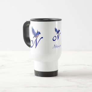 Taza De Viaje Monograma Inicial N Bluebird Elegante Personalizad