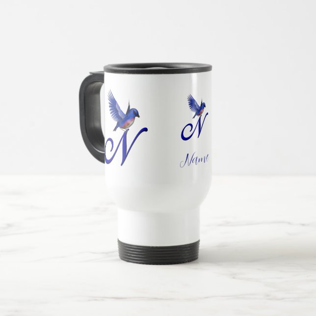 Taza De Viaje Monograma Inicial N Bluebird Elegante Personalizad (Anverso izquierdo)