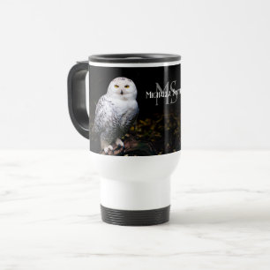 Taza De Viaje Monograma majestuoso de búho nevado de invierno co