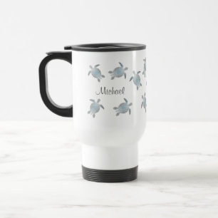 Taza De Viaje Monograma marítimo costero de tortugas marinas de