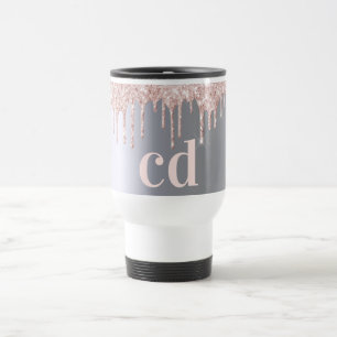 Taza De Viaje Monograma metálico de plata rosa de goteo purpurin