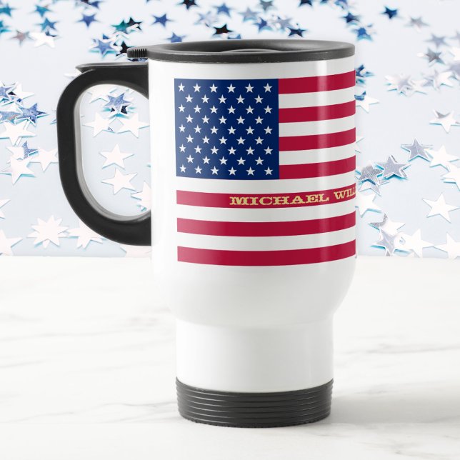 Taza De Viaje Monograma personalizado de la bandera estadouniden (Patriotic USA American Flag Personalized Monogram Travel Mug)