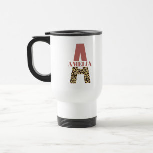 Taza De Viaje Monograma personalizado Una huella de leopardo ros