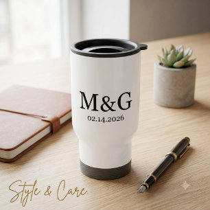 Taza De Viaje Monograma personalizado y fecha personalizados