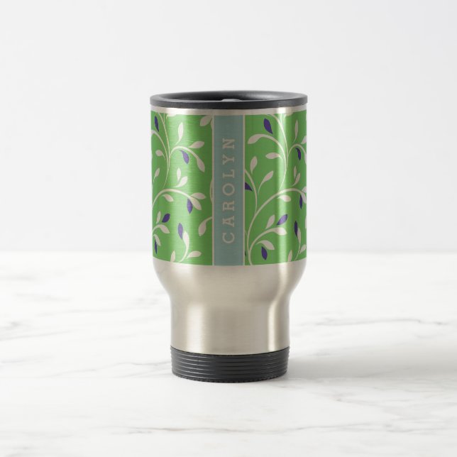 Taza De Viaje Monograma rizado verde moderno lindo del modelo de (Centro)