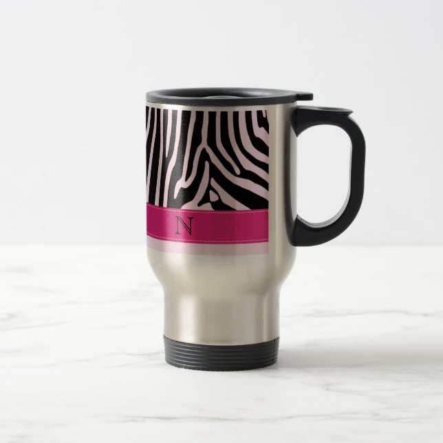 Taza De Viaje Monograma rosa de cebra de moda (Derecha)