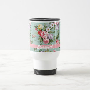 Taza De Viaje Monograma rosado femenino elegante de los rosas