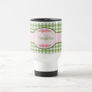 Taza De Viaje Monograma verde femenino de la guinga con nombre