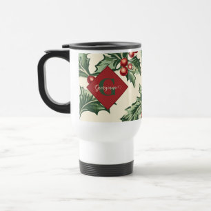 Taza De Viaje Monograma Vintage Navidad Holly & Berries Patrón