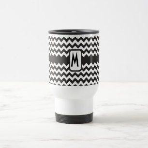 Taza De Viaje Monograma Zigzag Travel Mug: Chevrras blancas y ne