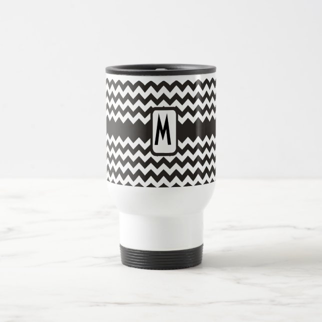 Taza De Viaje Monograma Zigzag Travel Mug: Chevrras blancas y ne (Centro)