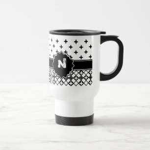 Taza De Viaje Monogramación de la hoja de cuatreil blanca negra