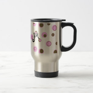 Taza De Viaje Monogramo de puntos de polka marrón rosa
