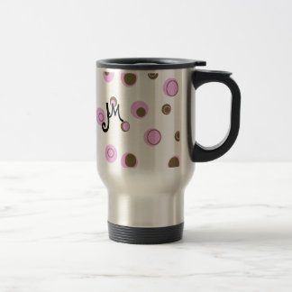Taza De Viaje Monogramo de puntos de polka marrón rosa
