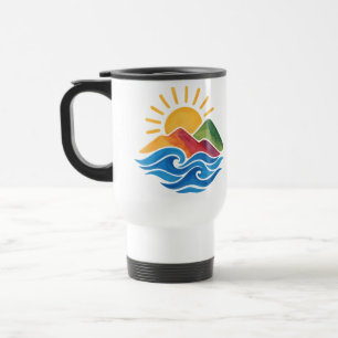 Taza de viaje Montañas Océano Atardecer