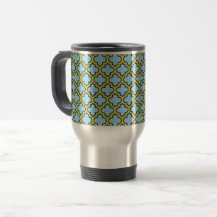 Taza De Viaje Mosaico azul y amarillo, Entramado, Quatrefoil