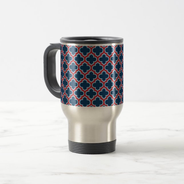 Taza De Viaje Mosaicos marroquíes azules y rojos, Entramado, Cua (Anverso izquierdo)