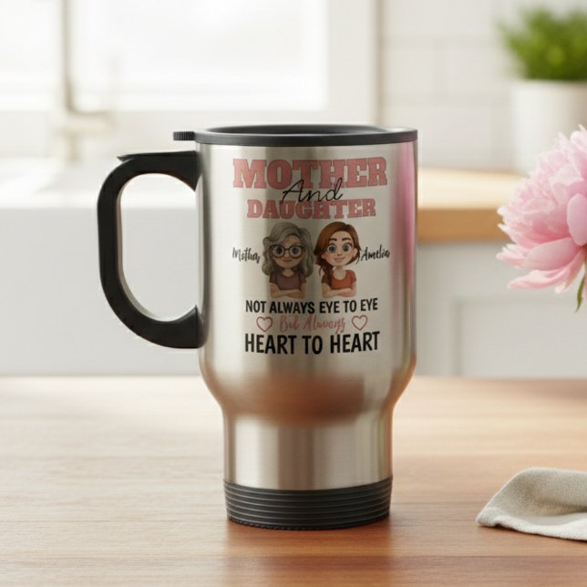 Taza De Viaje Mother Daughter Hearts Connected Across Distance (Subido por el creador)