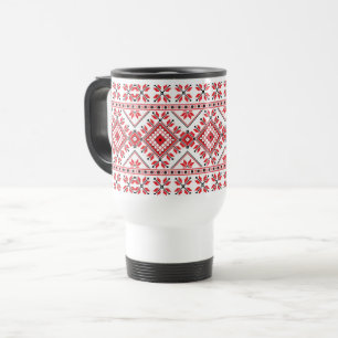 Taza De Viaje Motivo de Arte de Copo de Nieve Fair Isle Rojo Fes