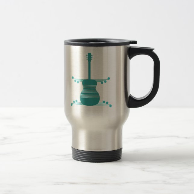 Taza De Viaje Mug de guitarra retro, Verde azulado (Derecha)