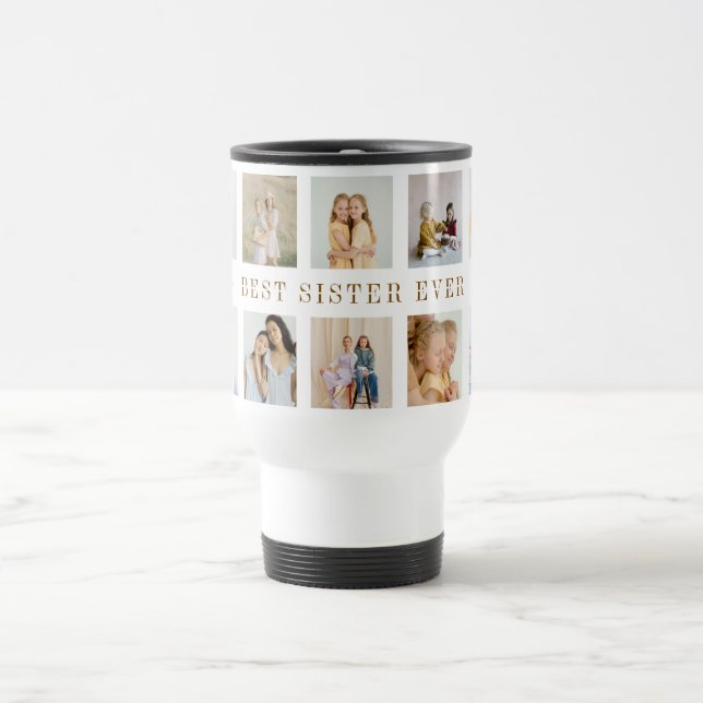 Taza De Viaje Mug de viaje de hermanas personalizadas | Fotos pe (Centro)