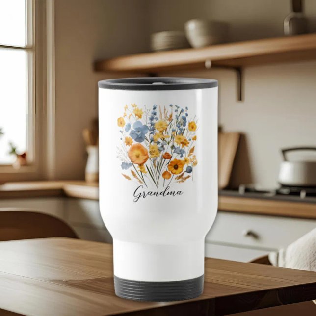 Taza De Viaje Mug de viaje floral personalizada para la abuela (Subido por el creador)