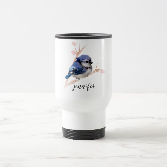 Taza De Viaje Mug de viaje personalizado Cute Blue Jay Bird (Centro)