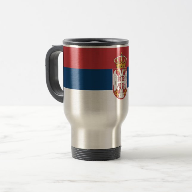 Taza De Viaje Mug de viajes con bandera de Serbia (Anverso izquierdo)