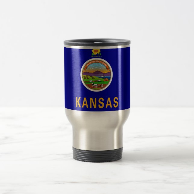 Taza De Viaje Mug de viajes con bandera del estado de Kansas - E (Centro)