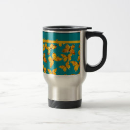 Taza De Viaje Mug de viajes de bonito, mariposas doradas en azul