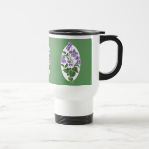 Taza De Viaje Mug de viajes verde y blanco, violetas