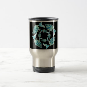 Taza De Viaje Mug. en círculo de peces azules