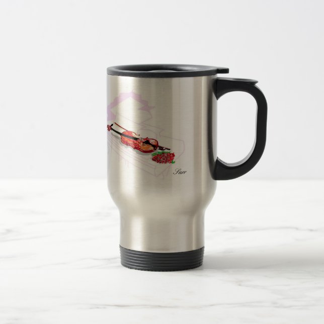 Taza De Viaje Mug/Piano viajero con violín y Rosa (Derecha)