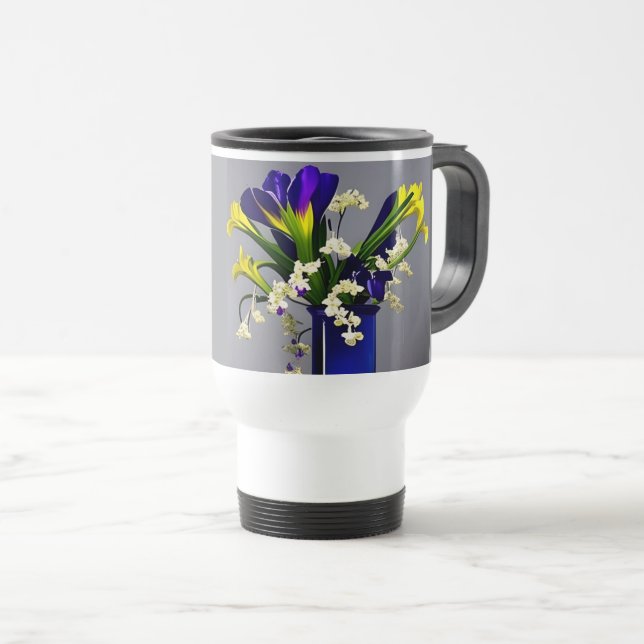 Taza De Viaje Mugre de viaje hermoso jarrón azul con flores (Anverso derecho)