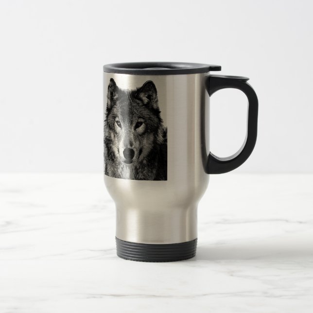 Taza De Viaje Mugs de viajes de Lobo Blanco y Negro (Derecha)