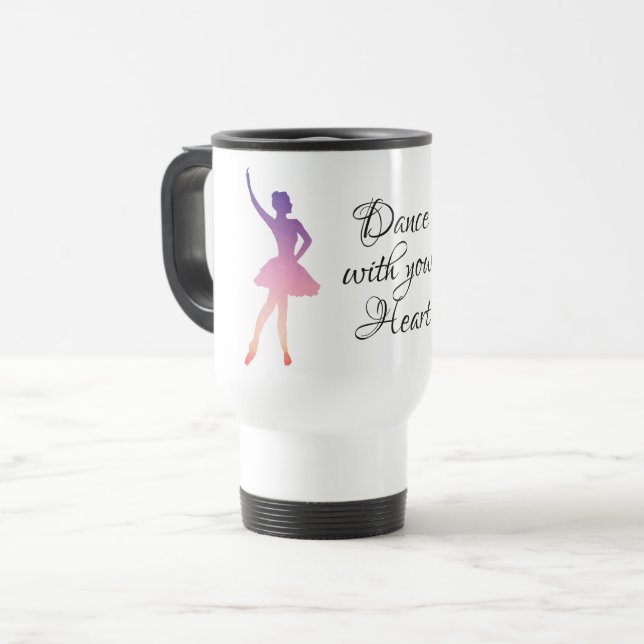 Taza De Viaje Mujer balerina bailando silueta rosa púrpura (Anverso izquierdo)