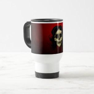 Taza De Viaje Mujer de cráneo de azúcar gótico Rosa roja Día de 