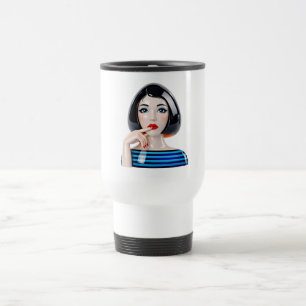 Taza De Viaje Mujer Estilizada Con Labios Rojos