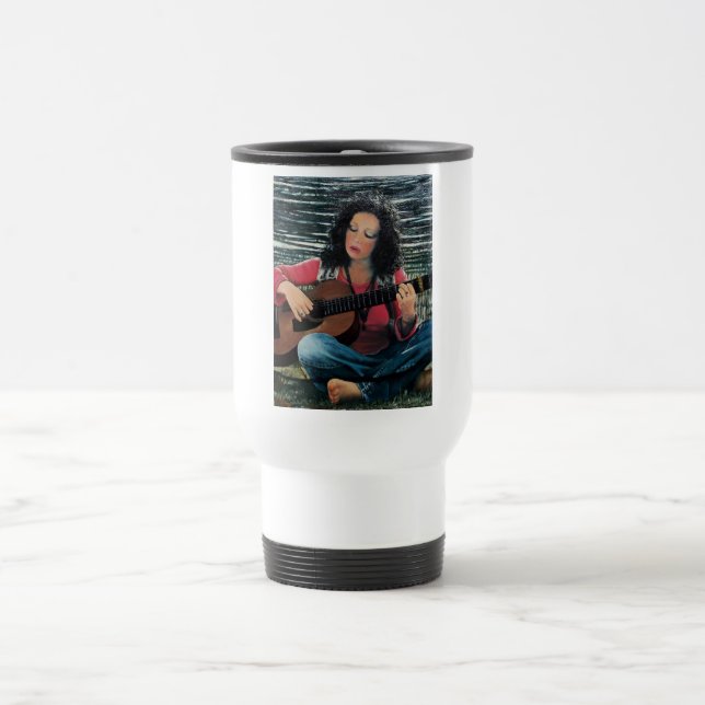 Taza De Viaje Mujer Jugando Música Con Guitarra Acústica (Centro)